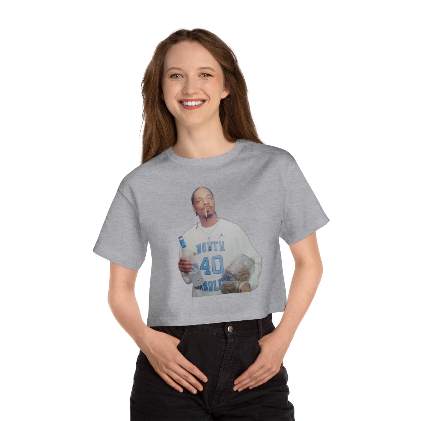 Snoop Dogg Tar Heels Jersey Women's Champion Heritage Cropped T-Shirt