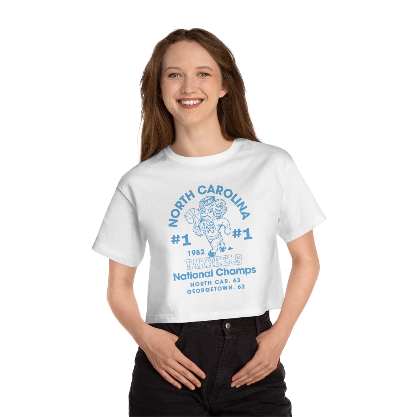 Vintage UNC Basketball 1982 NCAA Championship Champion Women's Heritage Cropped T-Shirt