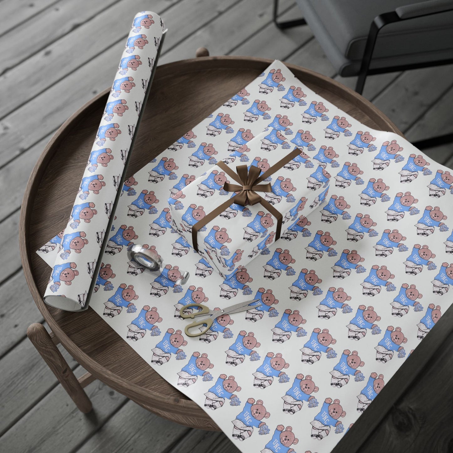 Carolina Cheer Bear White Wrapping Paper