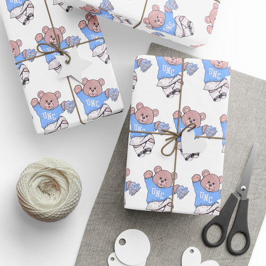 Carolina Cheer Bear White Wrapping Paper