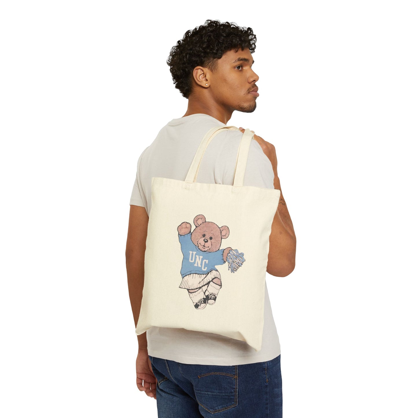 90's Cheer Bear Carolina Tar Heels Cotton Canvas Tote Bag