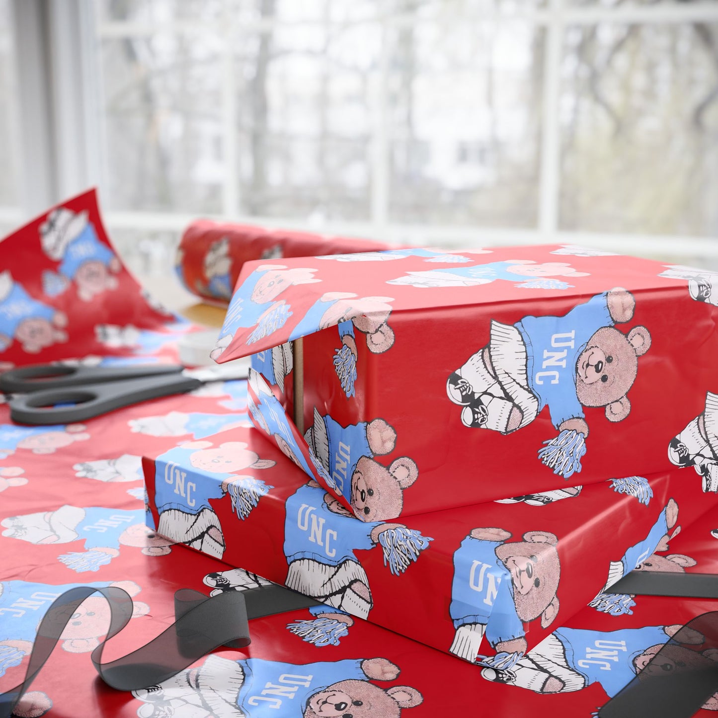 Carolina Tar Heels Cheer Bear Wrapping Paper