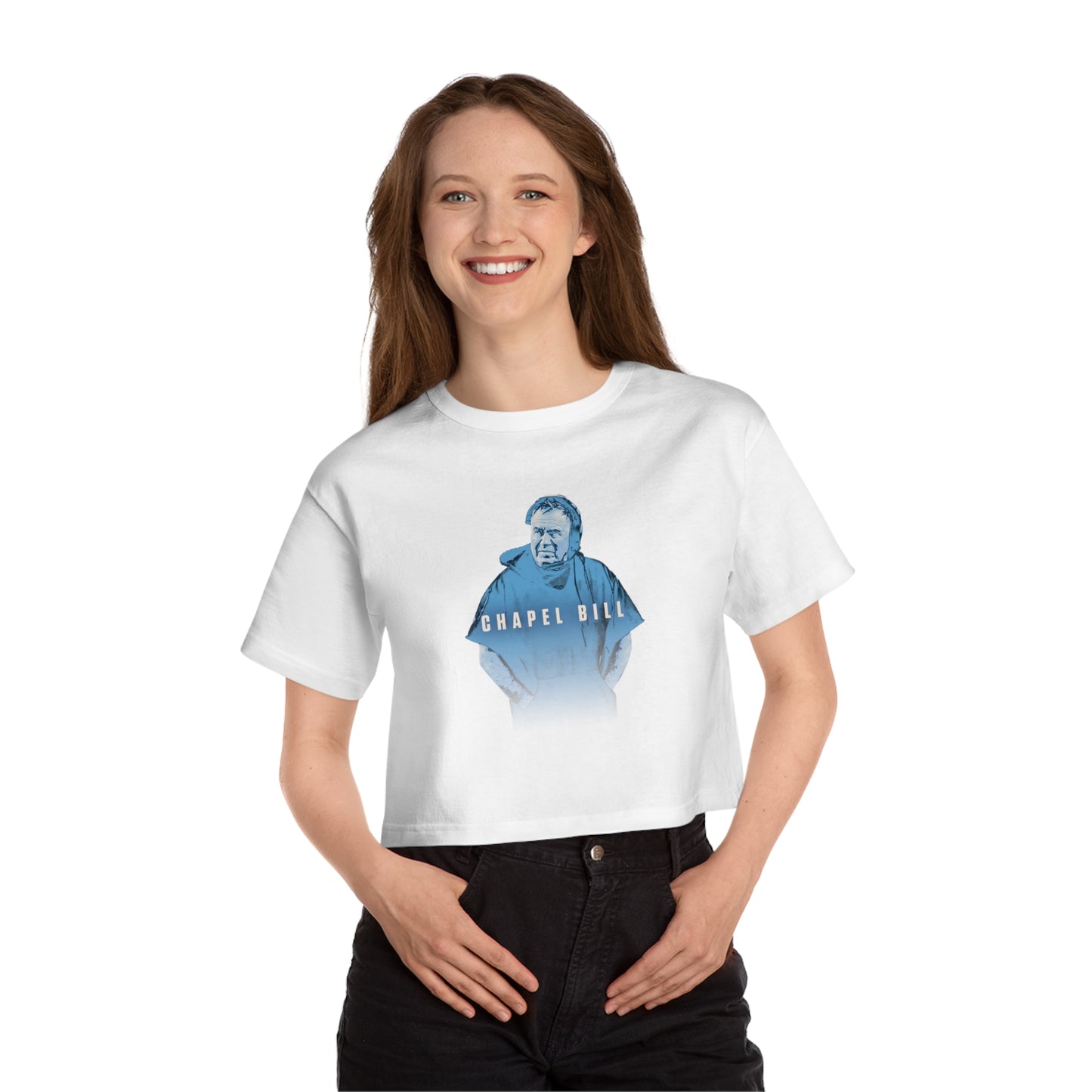 Coach Belichick "Chapel Bill" Champion Women's Heritage Cropped T-Shirt