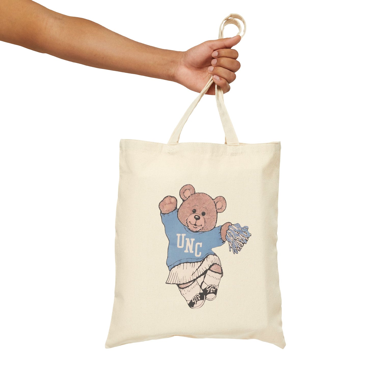 90's Cheer Bear Carolina Tar Heels Cotton Canvas Tote Bag